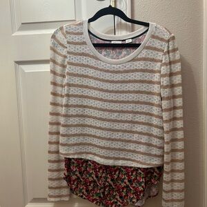 Anthropologie Lace Long Sleeve Top with Floral Hem